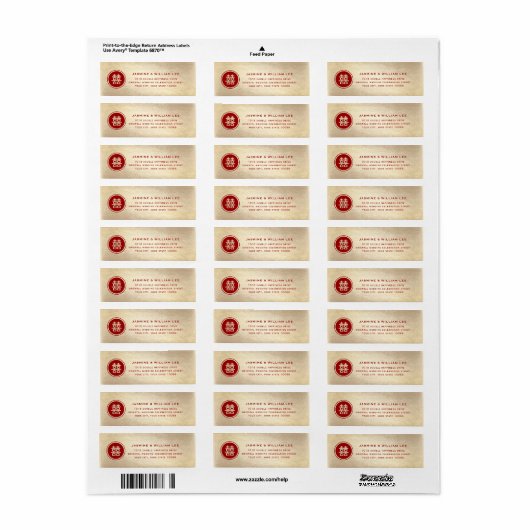 Red Circle Double Happiness Gold Chinese bruiloft Etiket (Full Sheet)