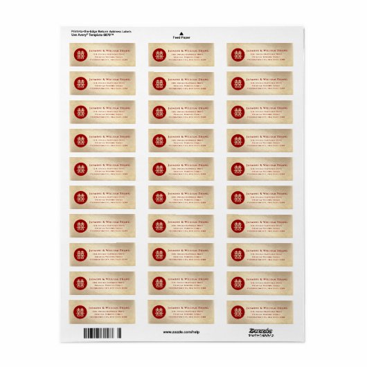 Red Circle Double Happiness Gold Chinese bruiloft Etiket (Full Sheet)