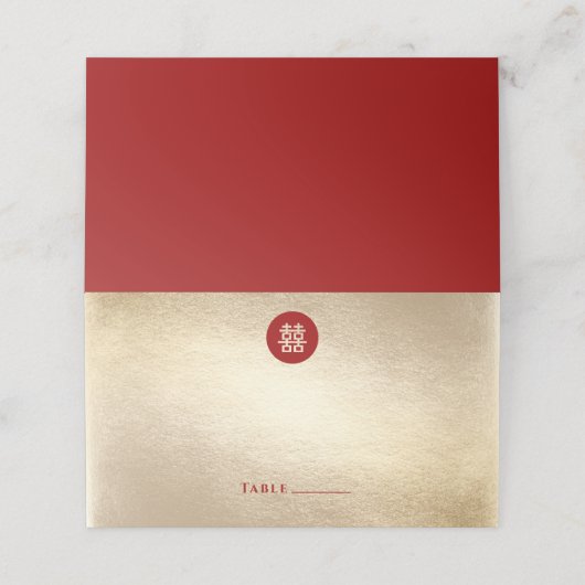 Red Circle Double Happiness Gold Chinese bruiloft Plaatskaartje (Buitenkant ongevouwen)
