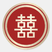 Red Circle Double Happiness Gold Chinese bruiloft Ronde Sticker (Voorkant)