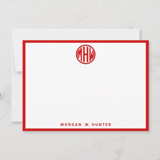 Red Circle Monogram Font DIY BG Bedankkaart (Voorkant)