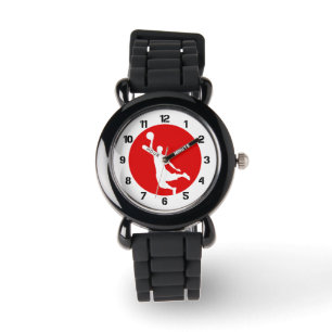 Red Circle Slam Dunk Basketbalspeler Horloge