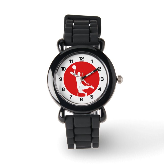 Red Circle Slam Dunk Basketbalspeler Horloge (Voorkant)