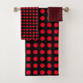 Red Circles Polka Dot Patterns Zwart Modern Schatt Bad Handdoek (Insitu)