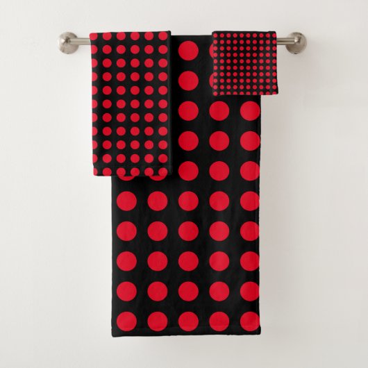 Red Circles Polka Dot Patterns Zwart Modern Schatt Bad Handdoek (Insitu)