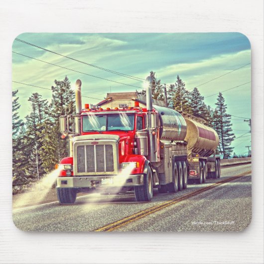 Red Cistern Truck Highway Driving Art Mousepad Muismat (Voorkant)
