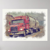Red Cistern Truck Highway Driving Painting Print (Voorkant)