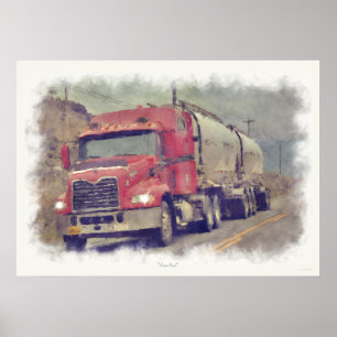 Red Cistern Truck Highway Driving Painting Print