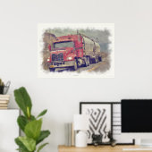 Red Cistern Truck Highway Driving Painting Print (Thuiskantoor)