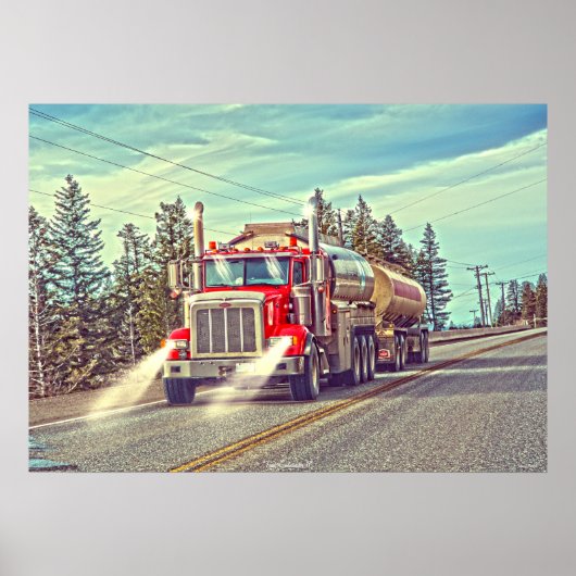 Red Cistern Truck - Truck and Highway Art Poster (Voorkant)