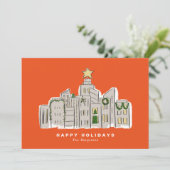 Red City Skyline Corporate Christmas Kaart (Staand voorkant)