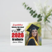 Red Class of 2026 Graduate Photo Graduation Aankondigingskaart (Staand voorkant)