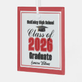 Red Class of 2026 Graduation Custom Christmas Glas Ornament (Voorkant links)