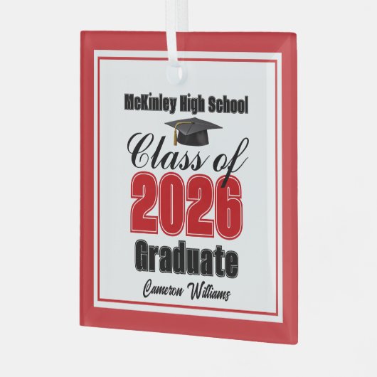 Red Class of 2026 Graduation Custom Christmas Glas Ornament (Voorkant links)
