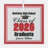 Red Class of 2026 Graduation Custom Christmas Glas Ornament (Voorkant)