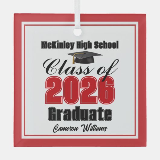 Red Class of 2026 Graduation Custom Christmas Glas Ornament (Voorkant)