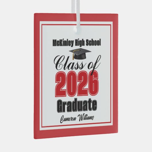 Red Class of 2026 Graduation Custom Christmas Glas Ornament (Voorkant Rechts)