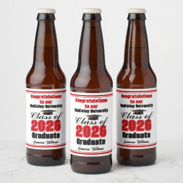 Red Class of 2026 Graduation Party Custom Bier Etiket