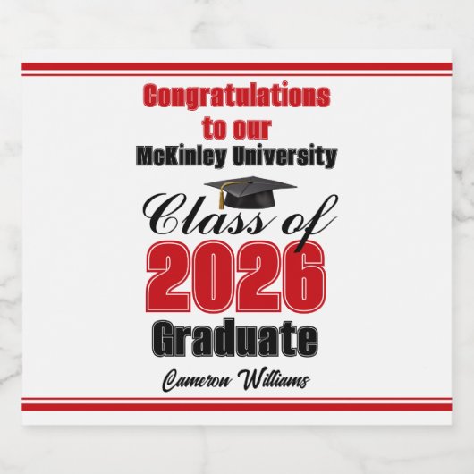 Red Class of 2026 Graduation Party Custom Bier Etiket (Enkel label)