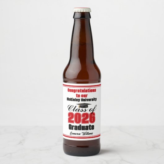 Red Class of 2026 Graduation Party Custom Bier Etiket (Voorkant)
