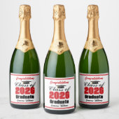 Red Class of 2026 Graduation Party Custom Sparkling Wijnetiket (Flessen)