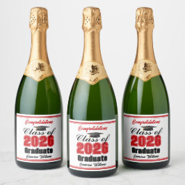 Red Class of 2026 Graduation Party Custom Sparkling Wijnetiket