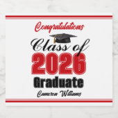 Red Class of 2026 Graduation Party Custom Sparkling Wijnetiket (Enkel label)