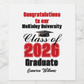 Red Class of 2026 Graduation Party Custom Wijn Etiket (Enkel label)