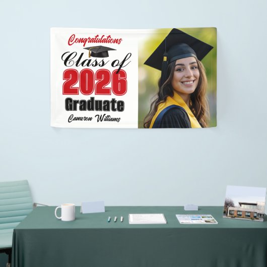 Red Class of 2026 Graduation Party Photo Spandoek (Beurs)