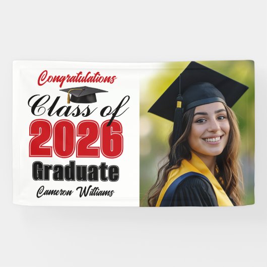 Red Class of 2026 Graduation Party Photo Spandoek (Horizontaal)