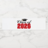 Red Class of 2026 Graduation Party Waterfles Etiket (Enkel label)
