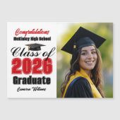 Red Class of 2026 Graduation Photo Magnet Card (Voorkant)
