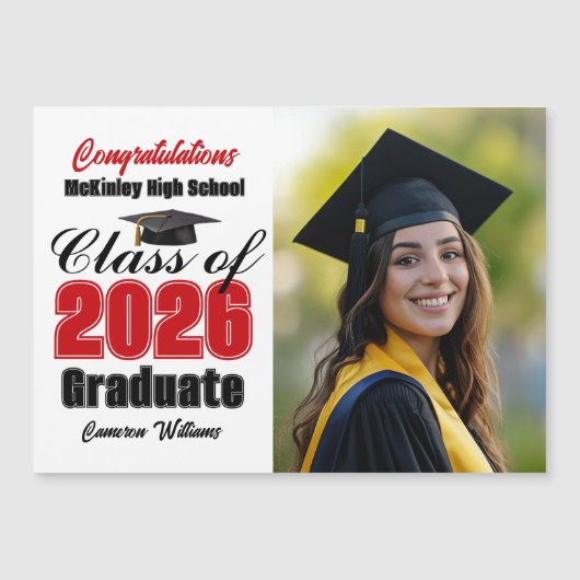 Red Class of 2026 Graduation Photo Magnet Card (Voorkant)