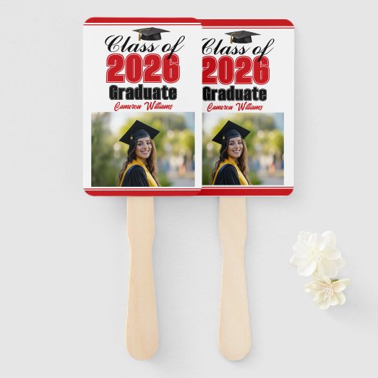 Red Class of 2026 Photo Custom Graduation Photo Handwaaier (Voorkant en achterkant)