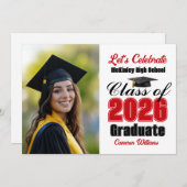 Red Class of 2026 Photo Graduation Party Kaart (Voorkant / Achterkant)