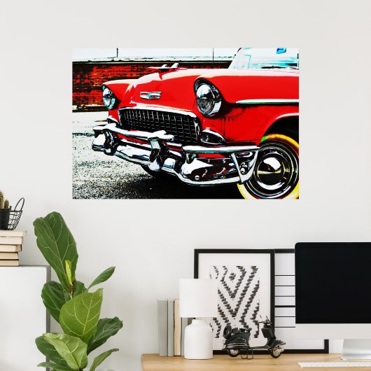 Red Classic  Bel Air Car Art Poster (Thuiskantoor)