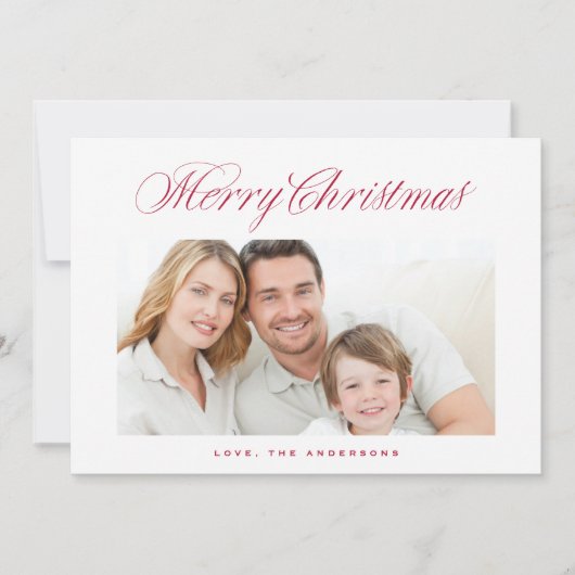 Red Classic Calligraphy Merry kerstfoto Feestdagenkaart (Voorkant)