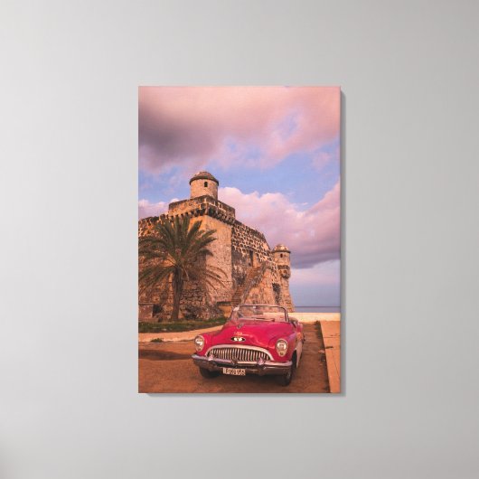 Red Classic Car, Cuba Canvas Afdruk (Voorkant)