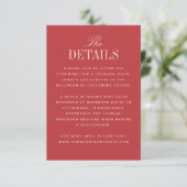 Red Classic Elegance Wedding Details Informatiekaartje (Staand voorkant)