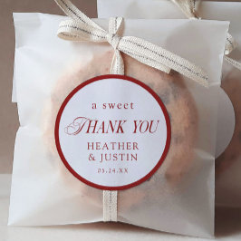Red Classic Elegant Sweet Thank You Wedding Favor Ronde Sticker