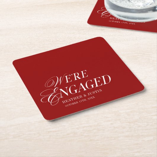 Red Classic Formal Elegant We zijn verloofd Kartonnen Onderzetters (Schuin)