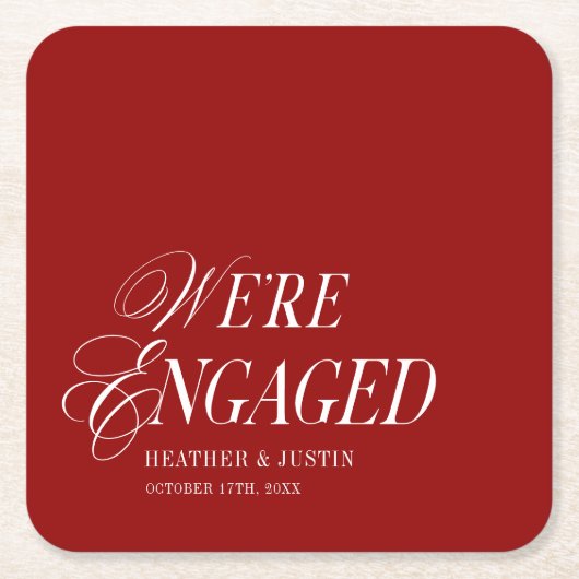 Red Classic Formal Elegant We zijn verloofd Kartonnen Onderzetters (Voorkant)