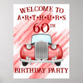 Red Classic Retro Auto  Aquarel Welkom Poster (Voorkant)