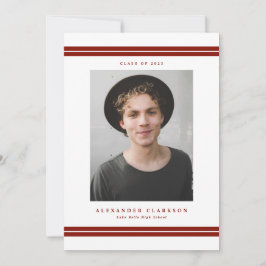 Red Classic Stripes Modern Photo Afstuderen Aankondiging