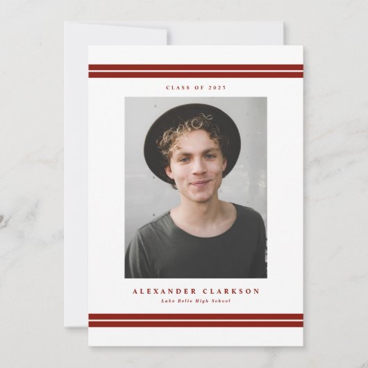 Red Classic Stripes Modern Photo Afstuderen Aankondiging (Voorkant)