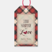 Red Classic Tartan Handmade with Love Quote Cadeaulabel (Voorkant)