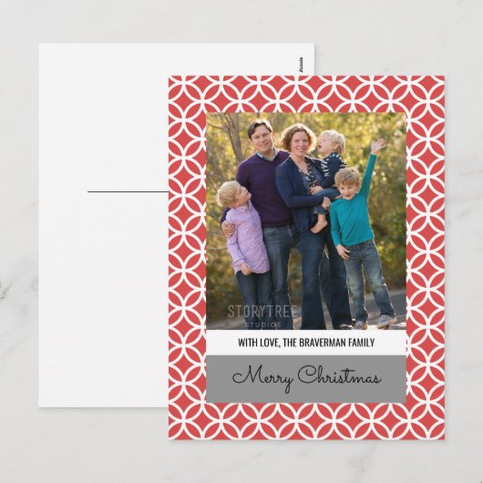 Red Classy Diamond Holiday Foto Briefkaart (Voorkant / Achterkant)