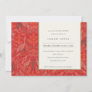 Red Classy Flora Peacock Baby shower Uitnodigen Bedankkaart