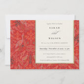  Red Classy Floral Peacock Wedding Invite Bedankkaart (Voorkant)