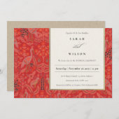  Red Classy Floral Peacock Wedding Invite Bedankkaart (Voorkant / Achterkant)